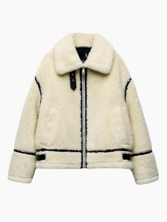 Lina – Knuffelzachte Teddyjas-Jacket-Jonker Mode-Wit-S-