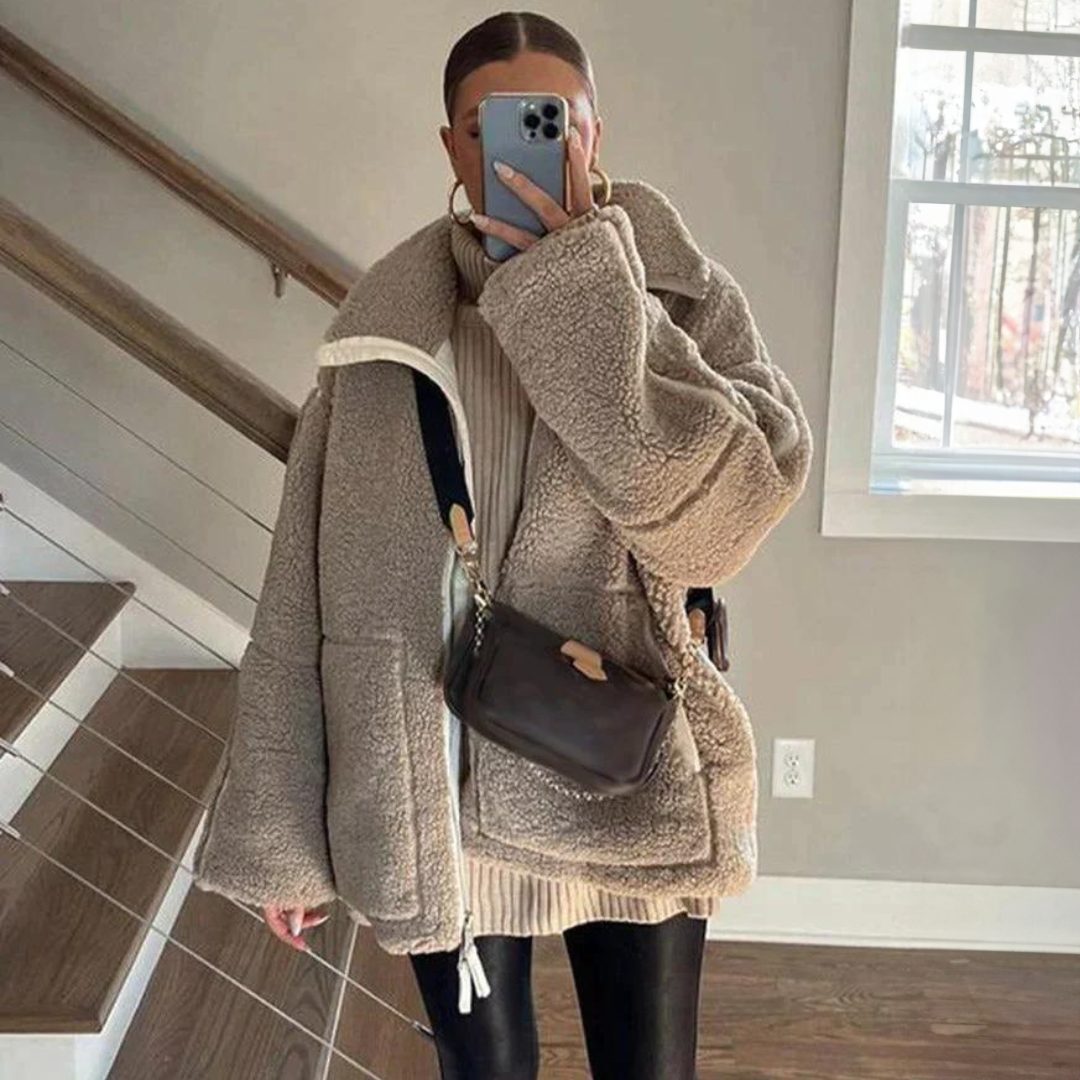 Nova – Zachte Lamsjas-Jacket-Jonker Mode-Lichtbruin-M-
